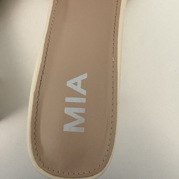 Womens Sandals Ivory Block Heel 9 M Slides Mia Minnar Laceless Chuncky - Picture 7 of 8